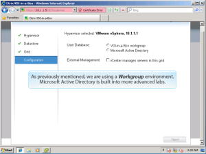 Capture 12 Lab6. Step 11 - Choose VDI-in-a-Box Workgroup Option.
