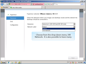 Capture 8 Lab6. Step 7 - Choose VM Network Location From Dropdown.
